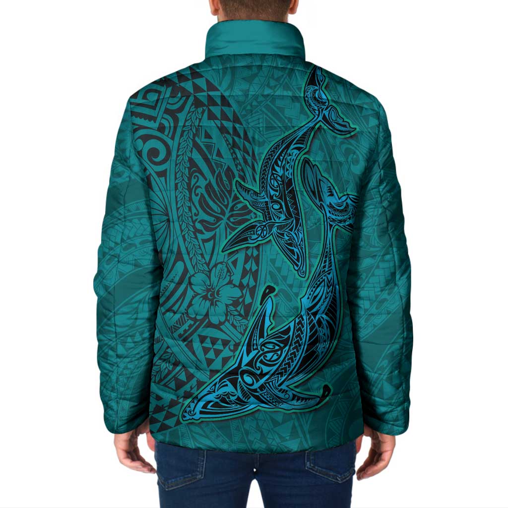 Hawaiian Whales Polynesian Art Motifs Padded Jacket Turquoise Color LT03 - Polynesian Pride