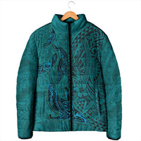 Hawaiian Whales Polynesian Art Motifs Padded Jacket Turquoise Color LT03 - Polynesian Pride