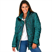 Hawaiian Whales Polynesian Art Motifs Padded Jacket Turquoise Color LT03 Women Turquoise - Polynesian Pride