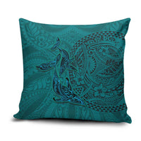 Hawaiian Whales Polynesian Art Motifs Pillow Cover Turquoise Color - Polynesian Pride