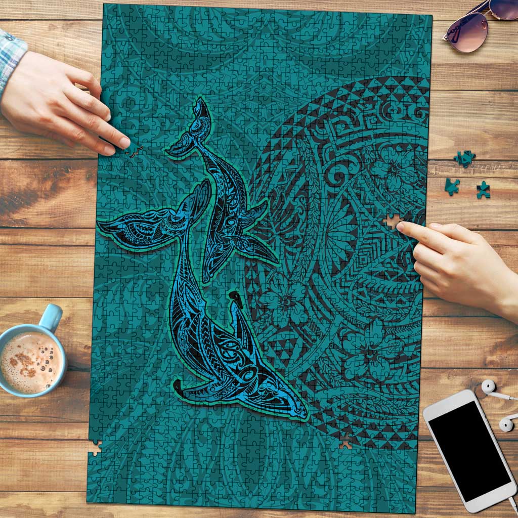 Hawaiian Whales Polynesian Art Motifs Puzzle Turquoise Color LT03 Turquoise - Polynesian Pride