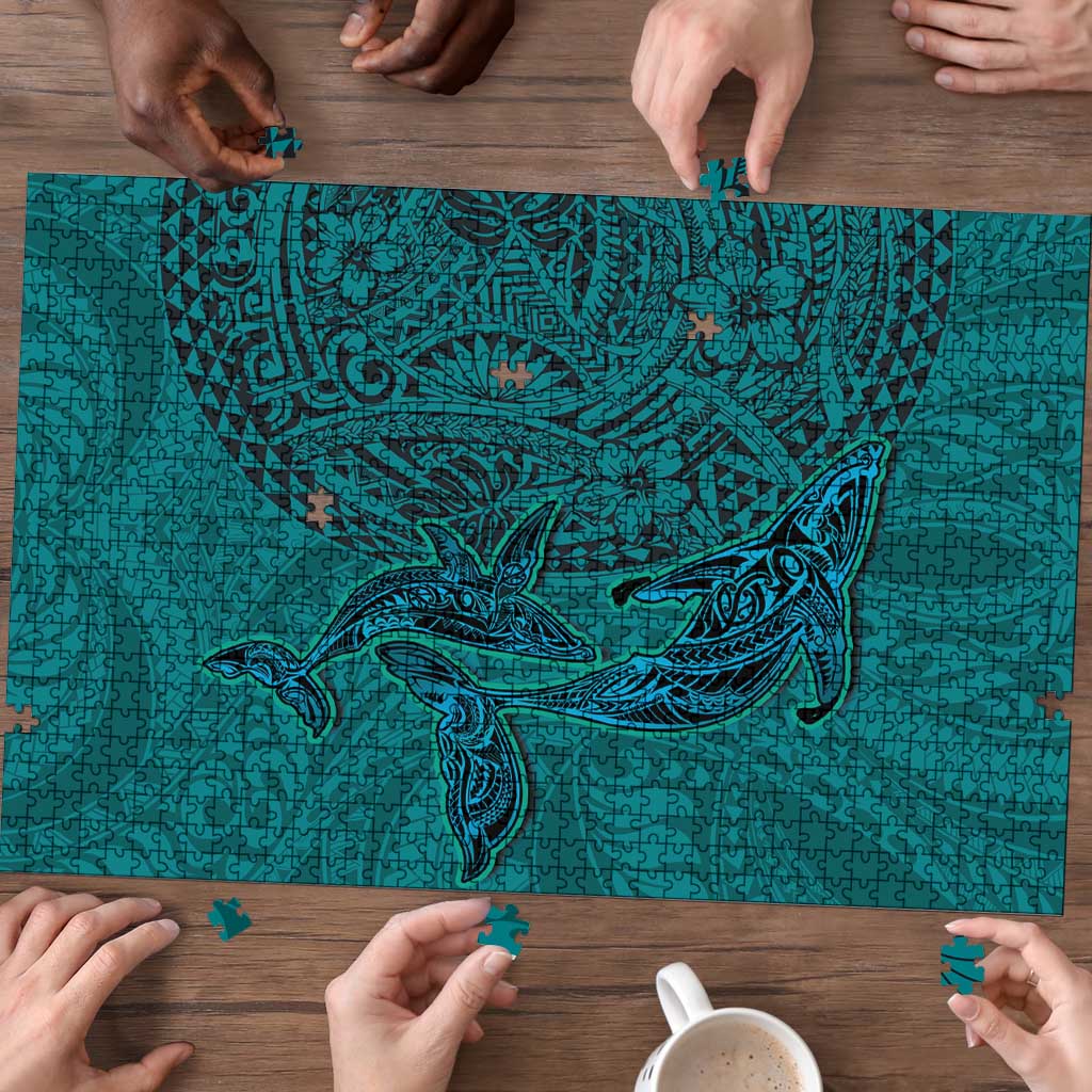 Hawaiian Whales Polynesian Art Motifs Puzzle Turquoise Color LT03 - Polynesian Pride