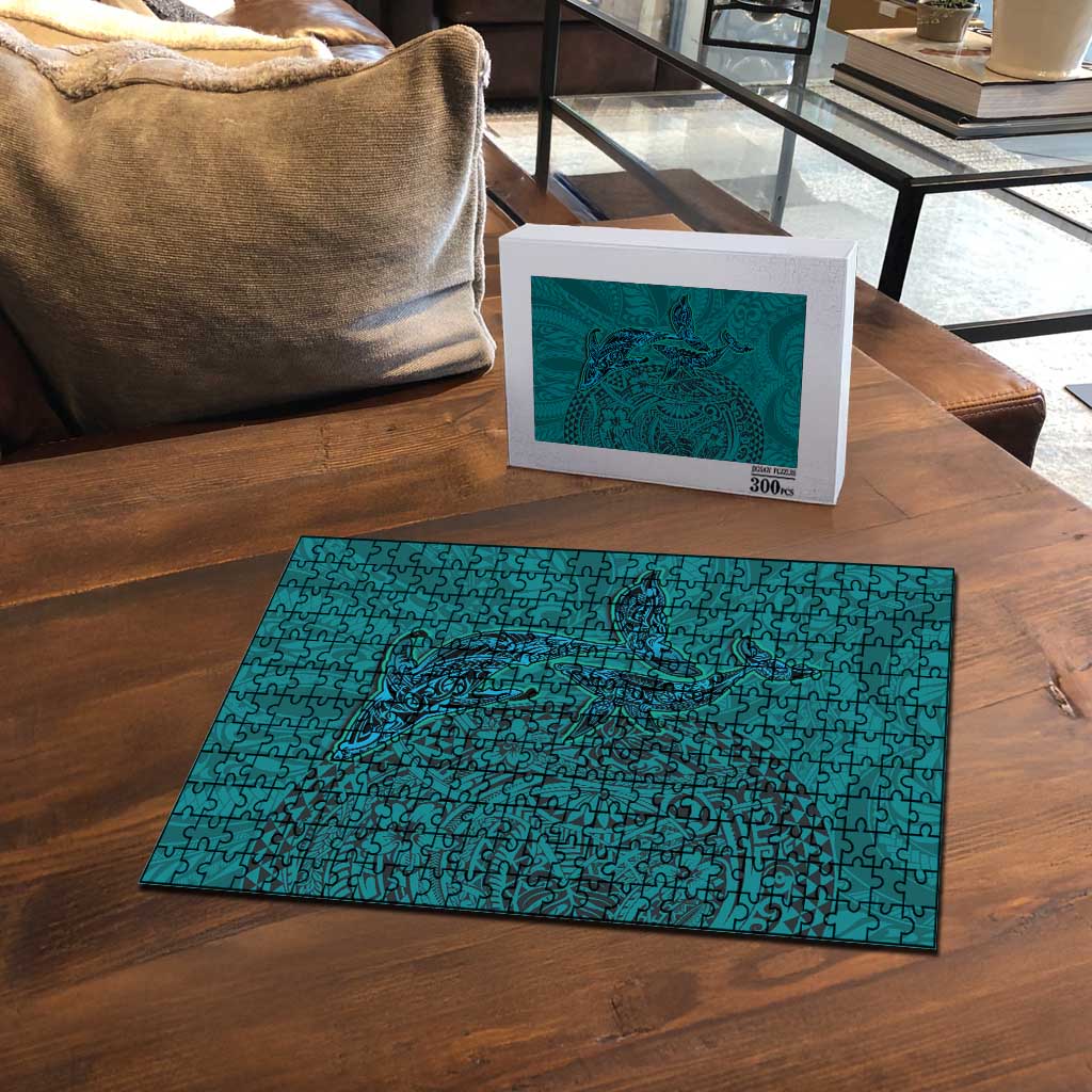Hawaiian Whales Polynesian Art Motifs Puzzle Turquoise Color LT03 - Polynesian Pride