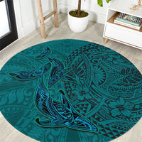Hawaiian Whales Polynesian Art Motifs Round Carpet Turquoise Color - Polynesian Pride