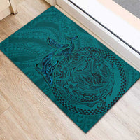 Hawaiian Whales Polynesian Art Motifs Rubber Doormat Turquoise Color LT03 - Polynesian Pride