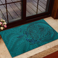 Hawaiian Whales Polynesian Art Motifs Rubber Doormat Turquoise Color LT03 - Polynesian Pride