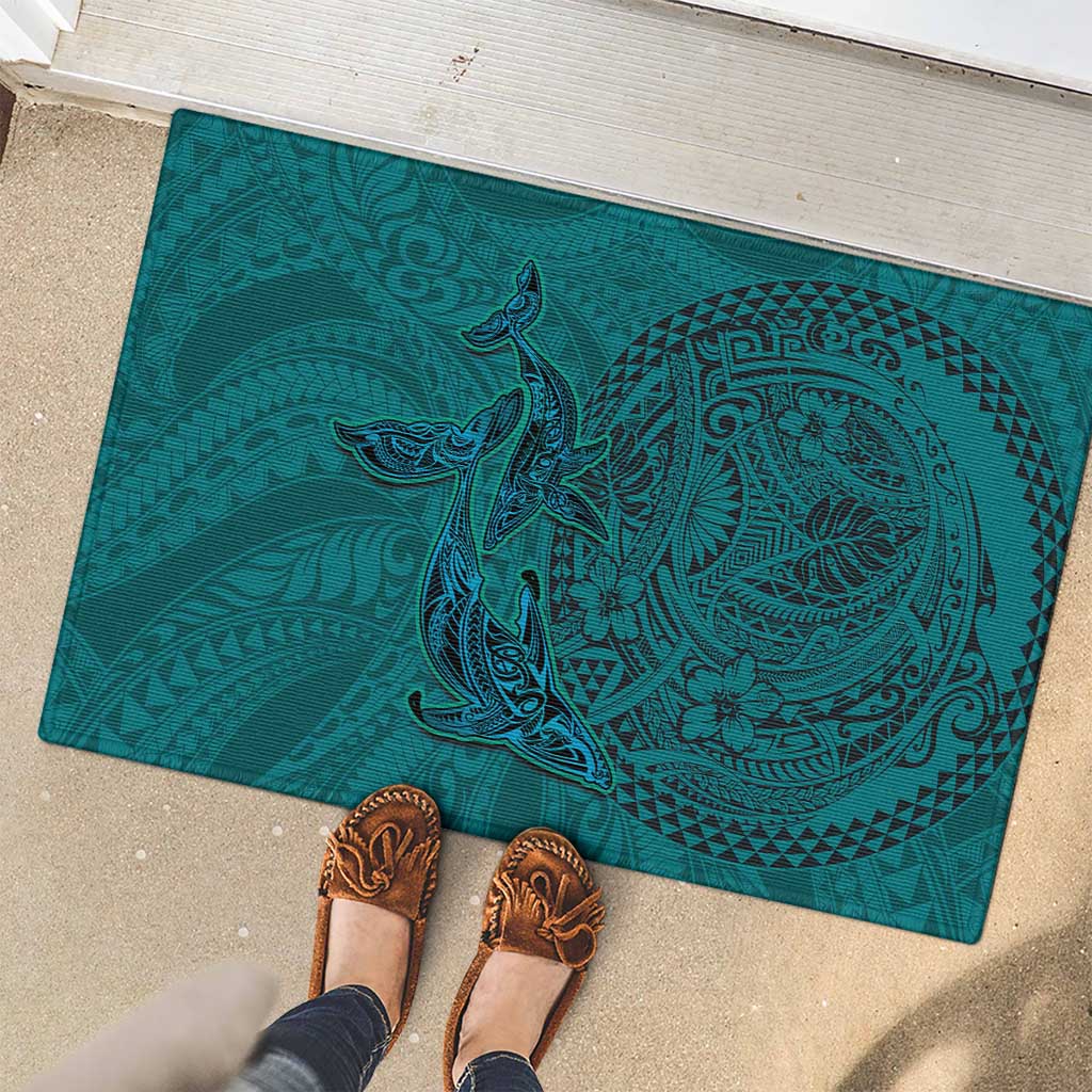 Hawaiian Whales Polynesian Art Motifs Rubber Doormat Turquoise Color LT03 - Polynesian Pride