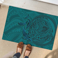 Hawaiian Whales Polynesian Art Motifs Rubber Doormat Turquoise Color LT03 - Polynesian Pride