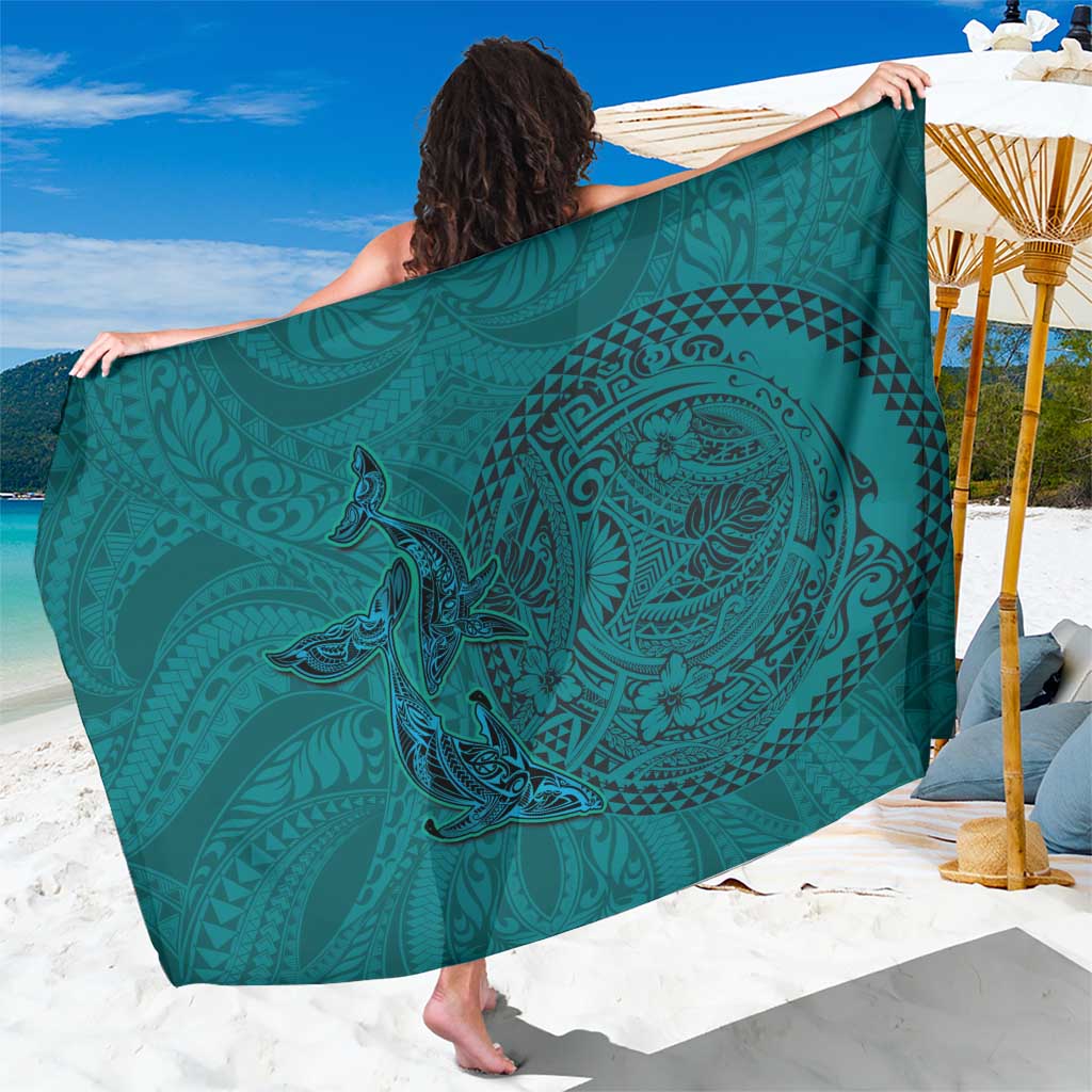 Hawaiian Whales Polynesian Art Motifs Sarong Turquoise Color - Polynesian Pride