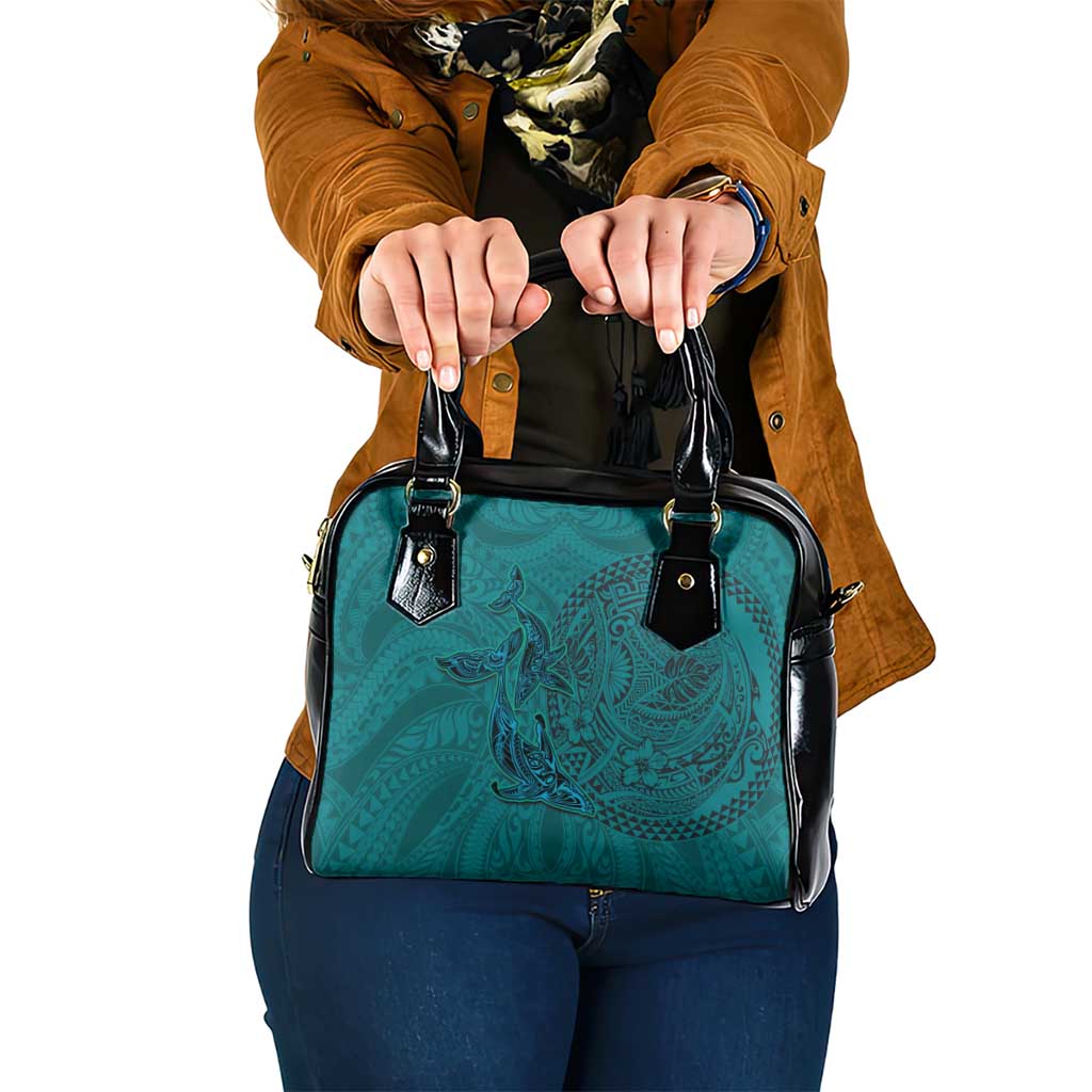 Hawaiian Whales Polynesian Art Motifs Shoulder Handbag Turquoise Color - Polynesian Pride
