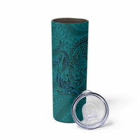 Hawaiian Whales Polynesian Art Motifs Skinny Tumbler Turquoise Color - Polynesian Pride