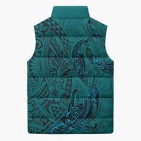 Hawaiian Whales Polynesian Art Motifs Sleeveless Puffer Jacket Turquoise Color LT03 - Polynesian Pride