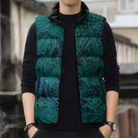 Hawaiian Whales Polynesian Art Motifs Sleeveless Puffer Jacket Turquoise Color LT03 - Polynesian Pride