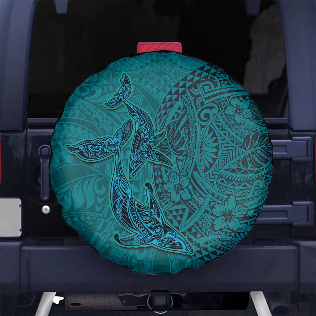 Hawaiian Whales Polynesian Art Motifs Spare Tire Cover Turquoise Color - Polynesian Pride