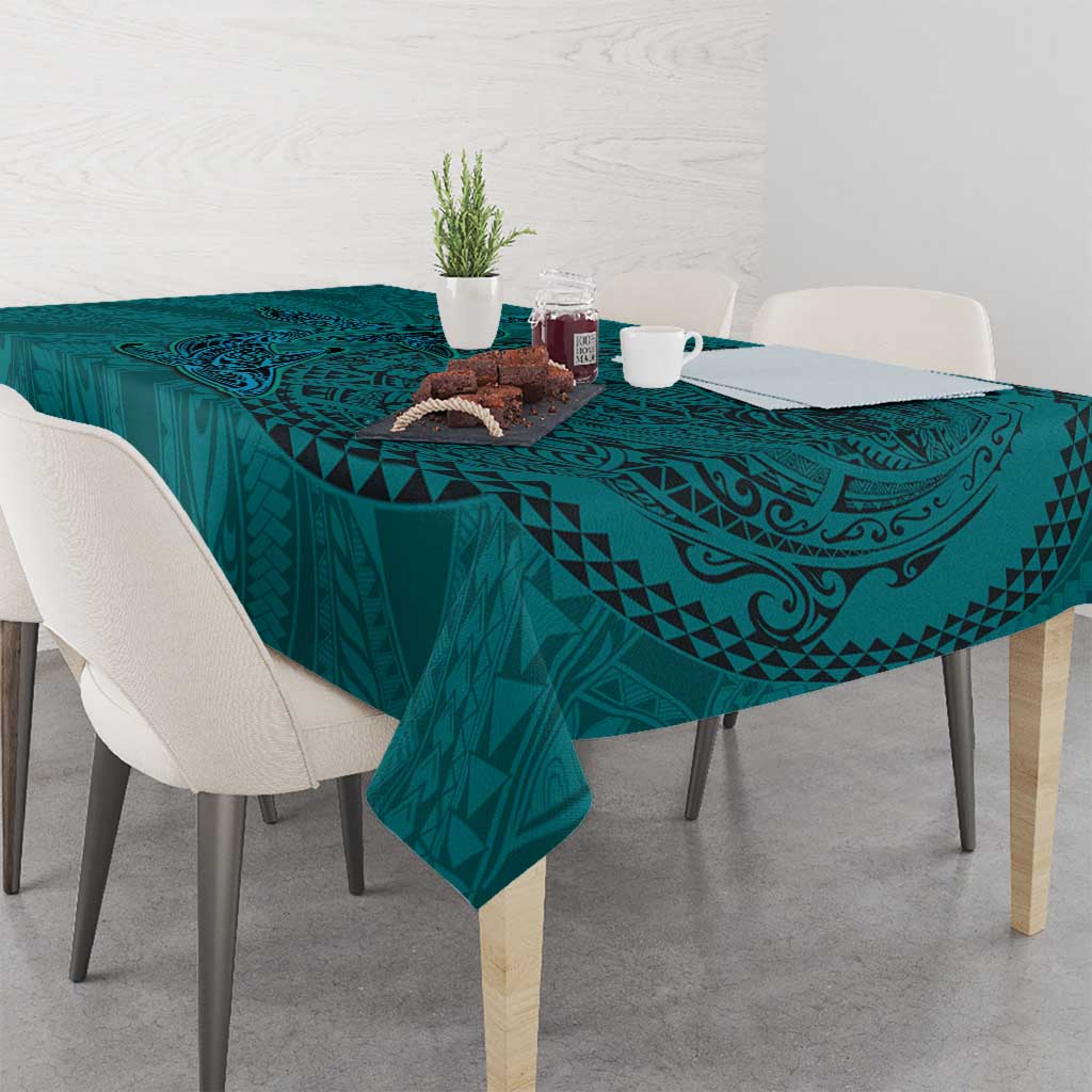 Hawaiian Whales Polynesian Art Motifs Tablecloth Turquoise Color - Polynesian Pride