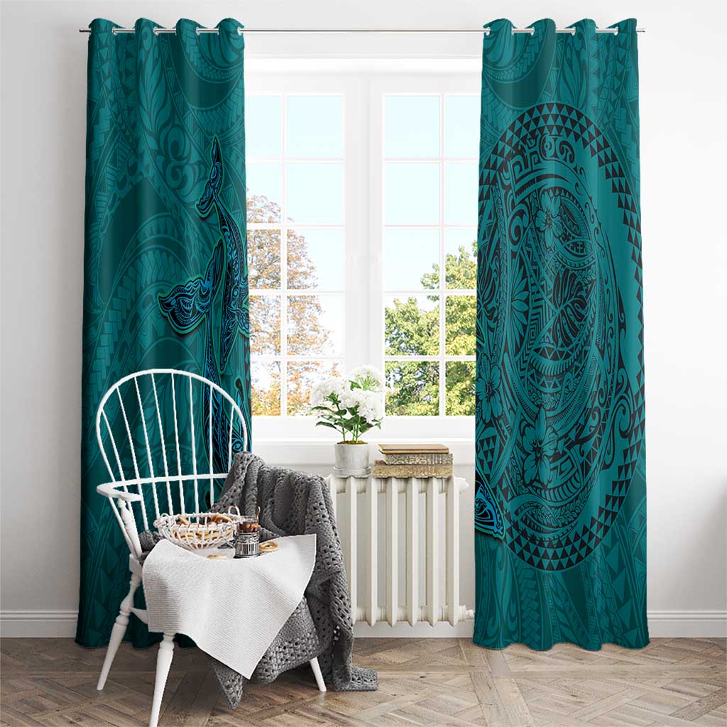 Hawaiian Whales Polynesian Art Motifs Window Curtain Turquoise Color - Polynesian Pride