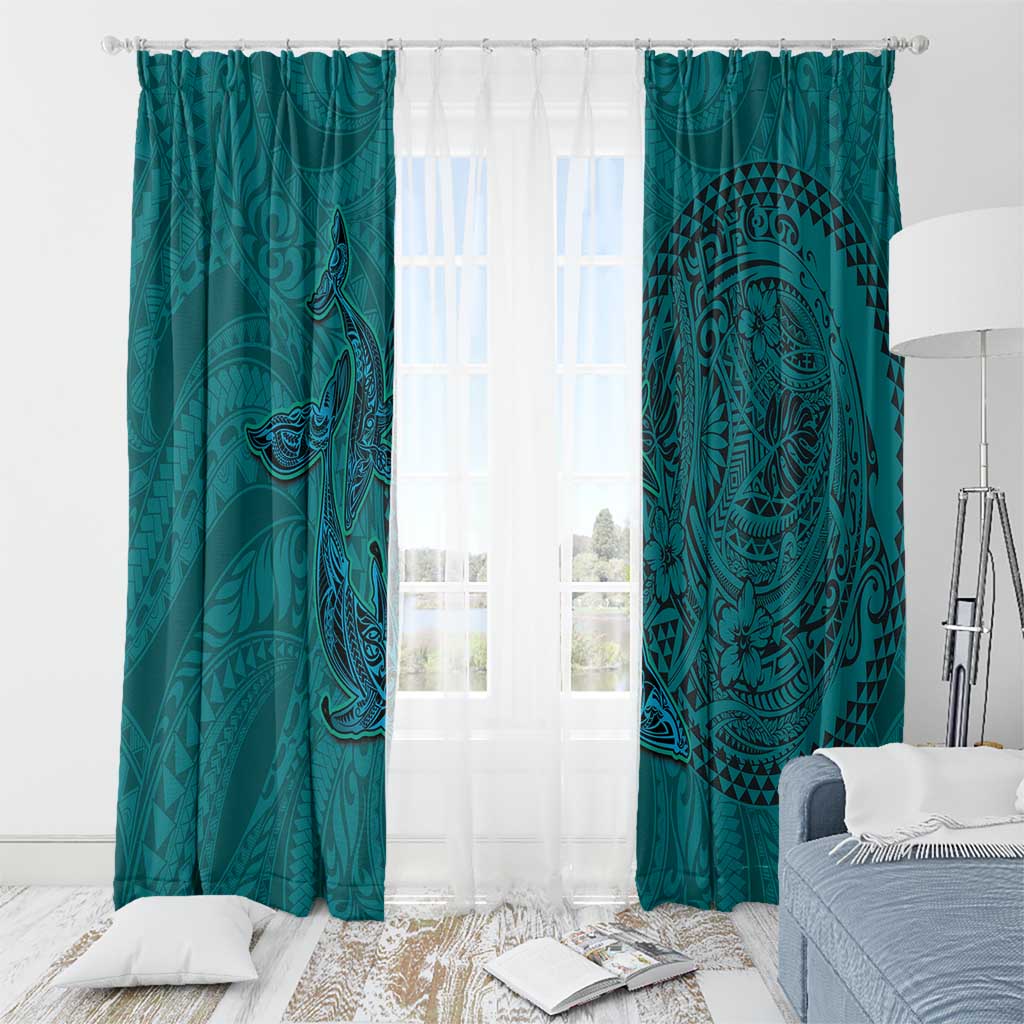 Hawaiian Whales Polynesian Art Motifs Window Curtain Turquoise Color - Polynesian Pride