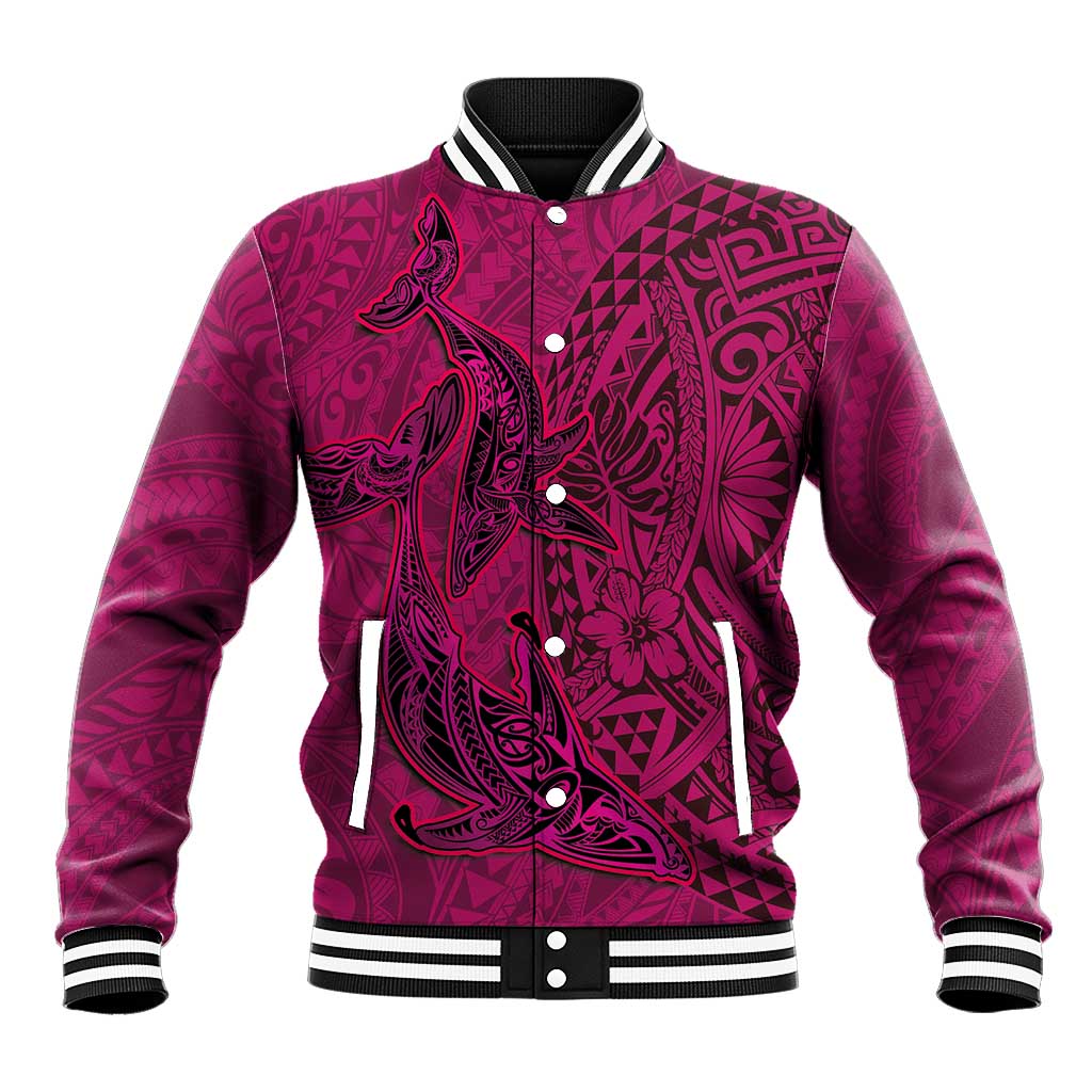 Hawaiian Whales Polynesian Art Motifs Baseball Jacket Pink Color LT03 Unisex Pink - Polynesian Pride