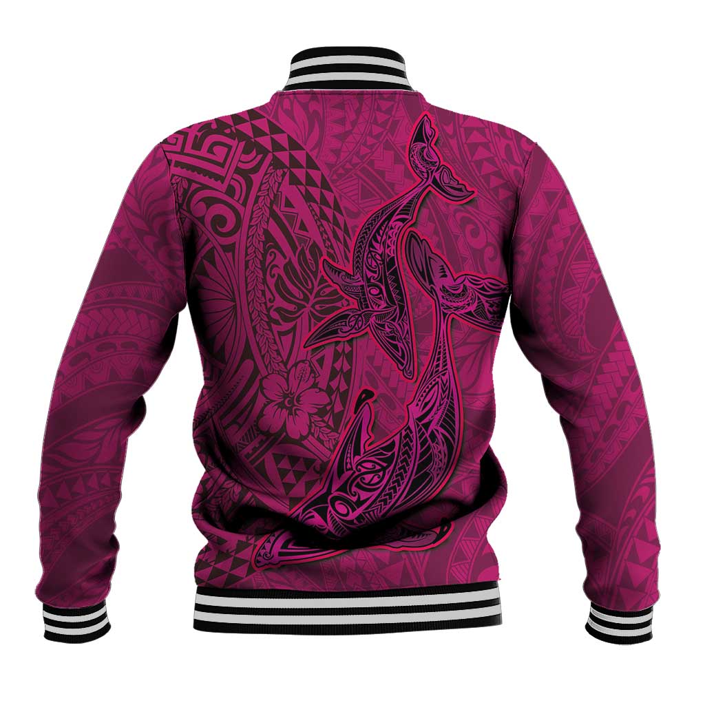 Hawaiian Whales Polynesian Art Motifs Baseball Jacket Pink Color LT03 - Polynesian Pride