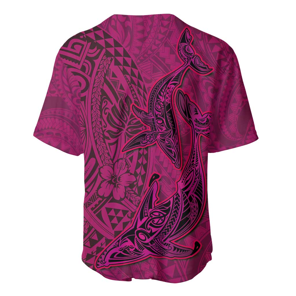 Hawaiian Whales Polynesian Art Motifs Baseball Jersey Pink Color - Polynesian Pride