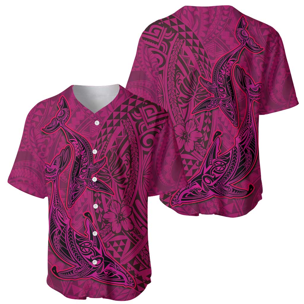 Hawaiian Whales Polynesian Art Motifs Baseball Jersey Pink Color - Polynesian Pride