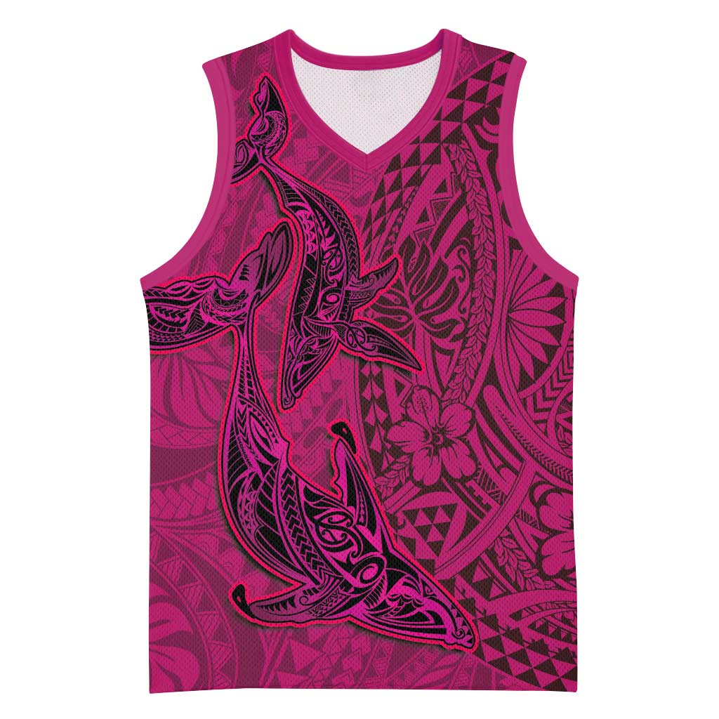 Hawaiian Whales Polynesian Art Motifs Basketball Jersey Pink Color LT03 Unisex Pink - Polynesian Pride