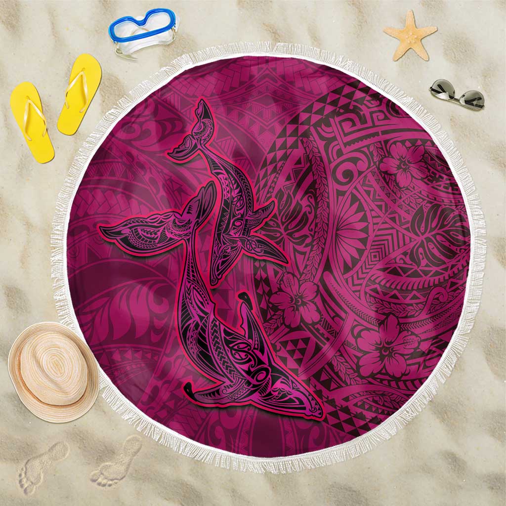 Hawaiian Whales Polynesian Art Motifs Beach Blanket Pink Color LT03 One Size 150cm Pink - Polynesian Pride