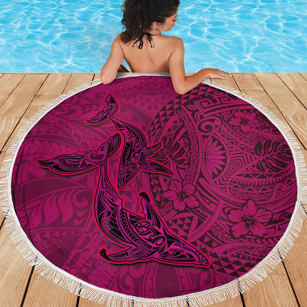 Hawaiian Whales Polynesian Art Motifs Beach Blanket Pink Color LT03 - Polynesian Pride