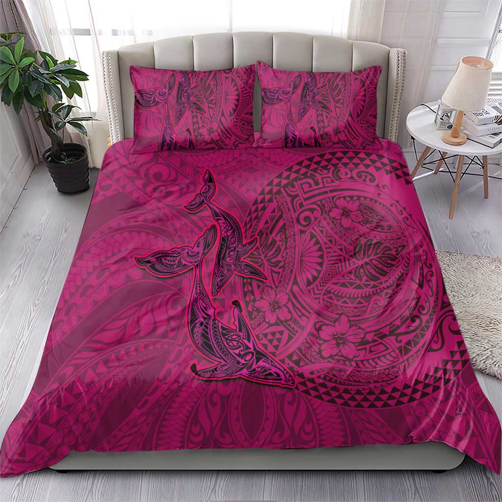 Hawaiian Whales Polynesian Art Motifs Bedding Set Pink Color - Polynesian Pride