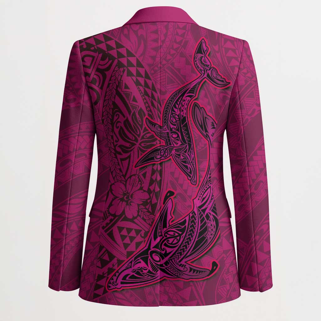 Hawaiian Whales Polynesian Art Motifs Blazer Pink Color LT03 - Polynesian Pride