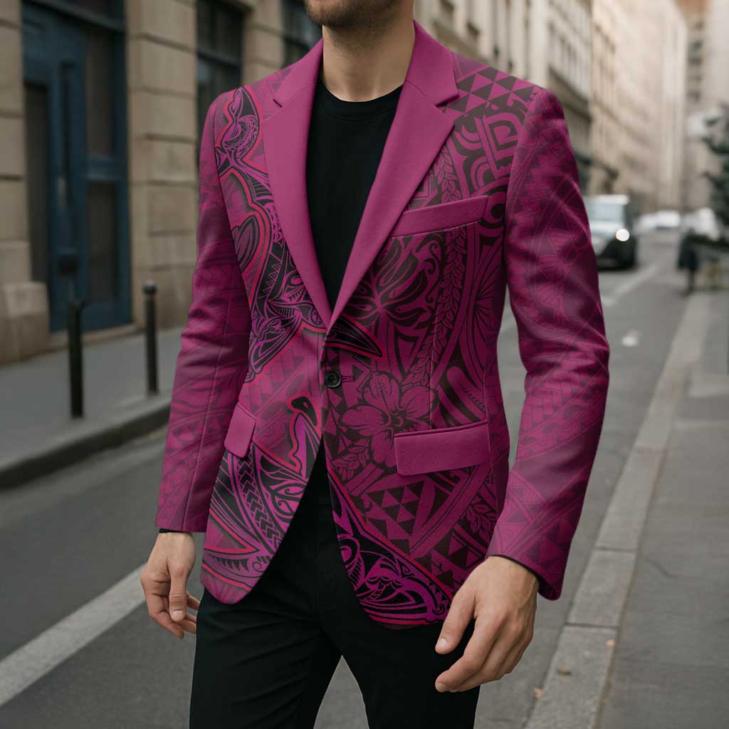 Hawaiian Whales Polynesian Art Motifs Blazer Pink Color LT03 - Polynesian Pride