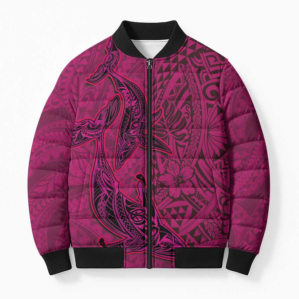 Hawaiian Whales Polynesian Art Motifs Bomber Puffer Jacket Pink Color LT03 Unisex Pink - Polynesian Pride