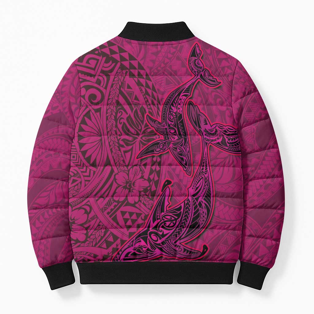 Hawaiian Whales Polynesian Art Motifs Bomber Puffer Jacket Pink Color LT03 - Polynesian Pride