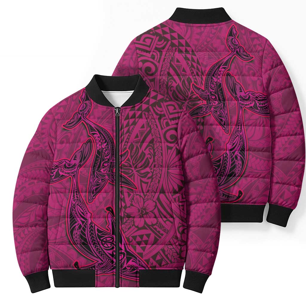 Hawaiian Whales Polynesian Art Motifs Bomber Puffer Jacket Pink Color LT03 - Polynesian Pride