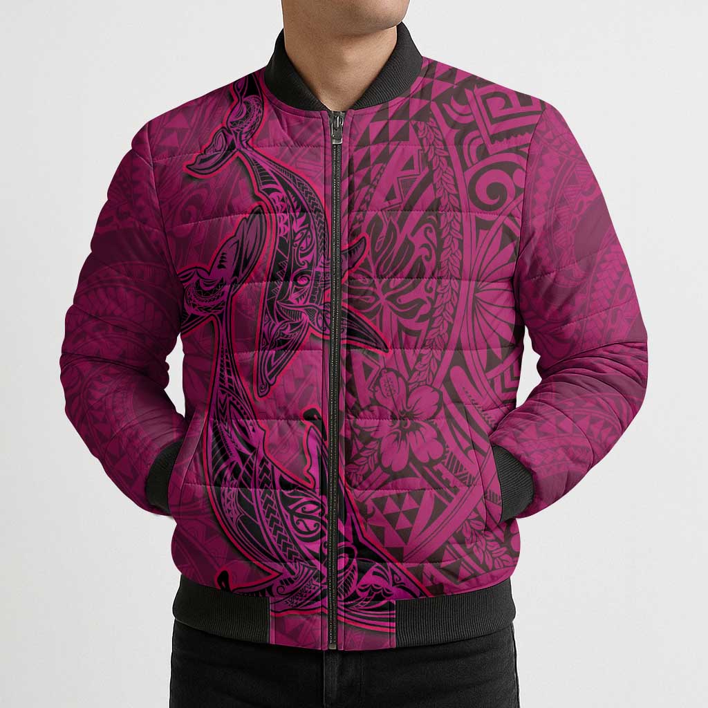 Hawaiian Whales Polynesian Art Motifs Bomber Puffer Jacket Pink Color LT03 - Polynesian Pride