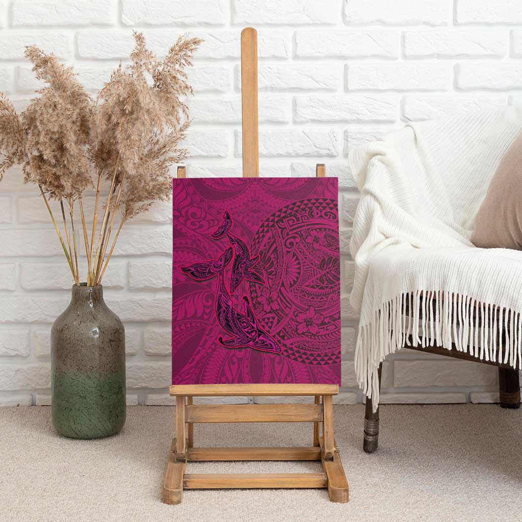 Hawaiian Whales Polynesian Art Motifs Canvas Wall Art Pink Color - Polynesian Pride