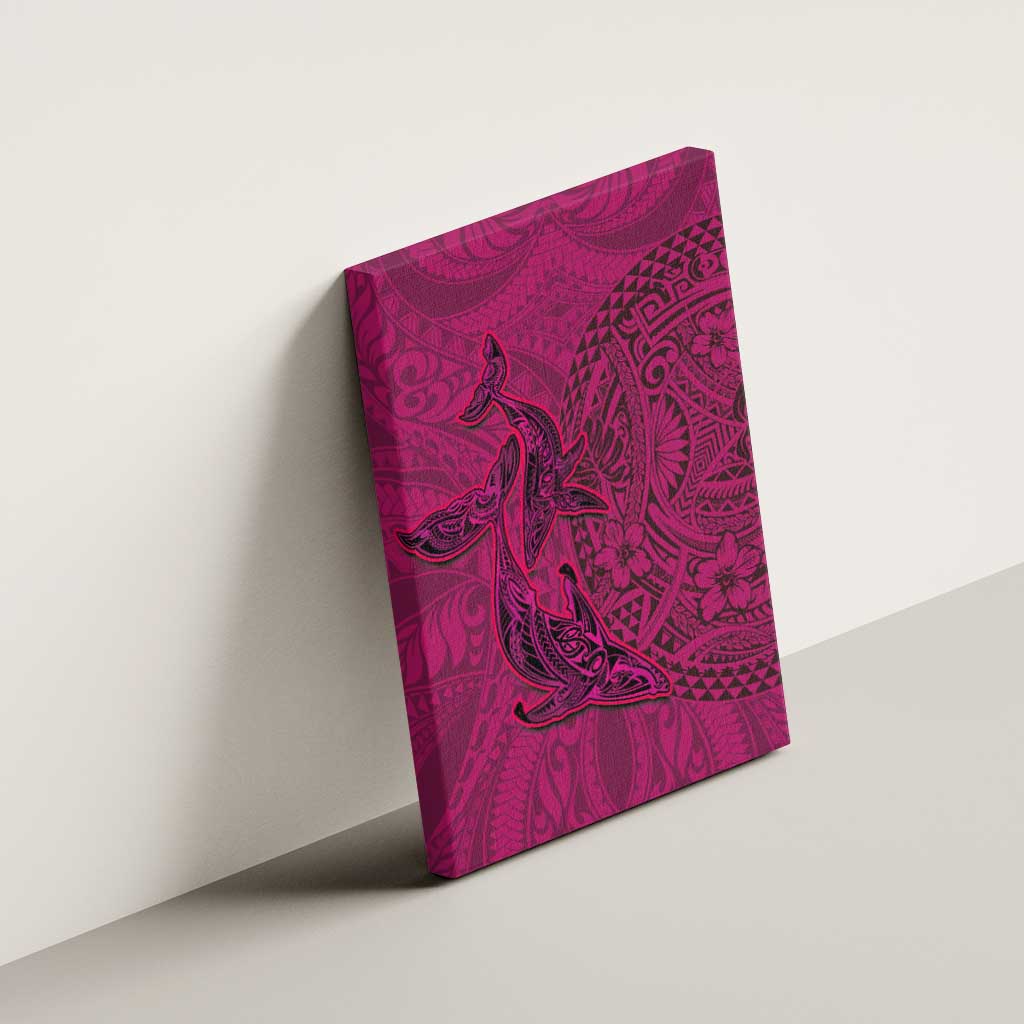 Hawaiian Whales Polynesian Art Motifs Canvas Wall Art Pink Color - Polynesian Pride