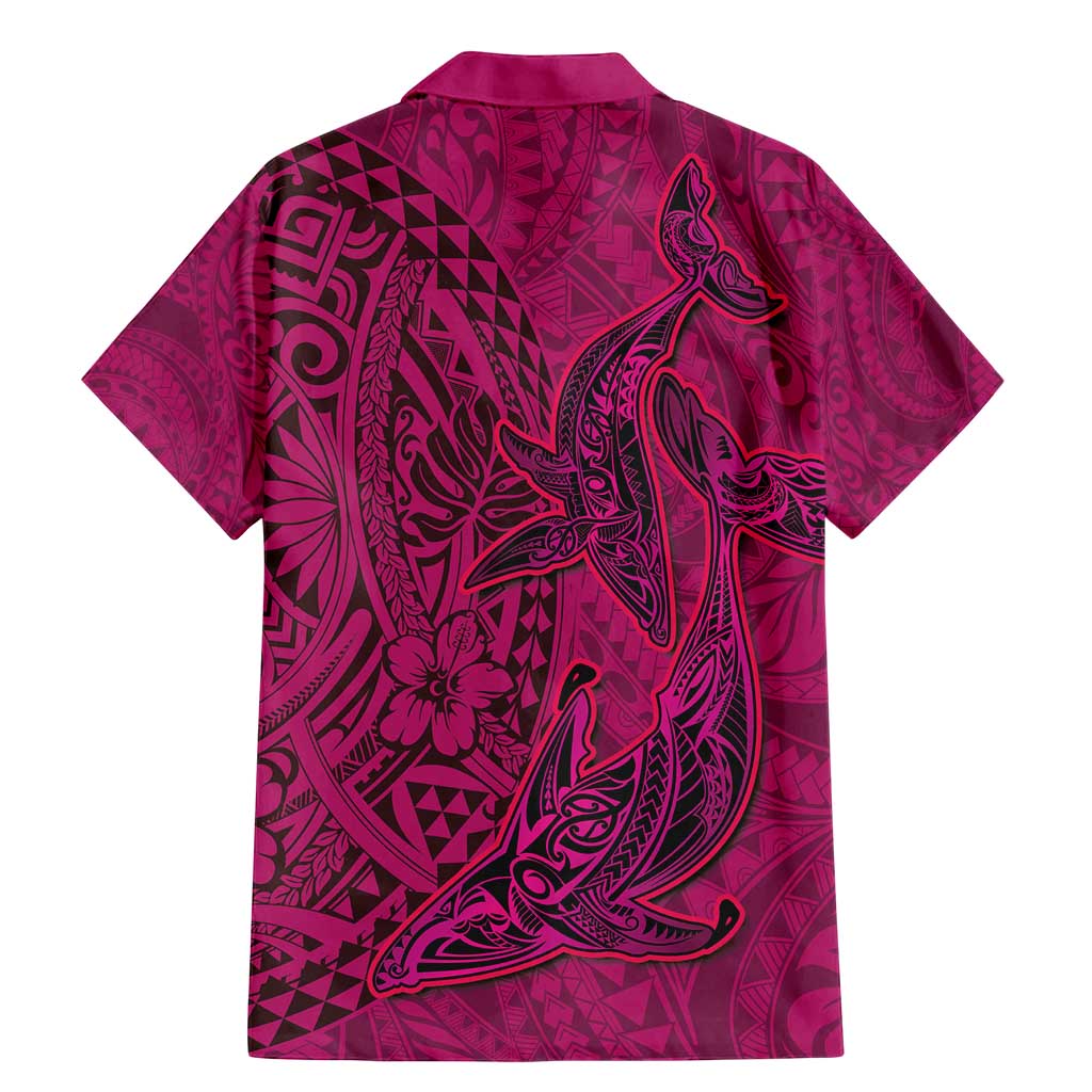 Hawaiian Whales Polynesian Art Motifs Family Matching Mermaid Dress and Hawaiian Shirt Pink Color - Polynesian Pride