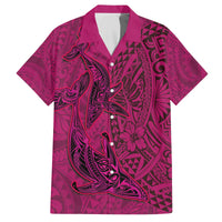 Hawaiian Whales Polynesian Art Motifs Family Matching Off The Shoulder Long Sleeve Dress and Hawaiian Shirt Pink Color - Polynesian Pride