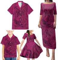 Hawaiian Whales Polynesian Art Motifs Family Matching Puletasi and Hawaiian Shirt Pink Color - Polynesian Pride