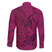 Hawaiian Whales Polynesian Art Motifs Family Matching Puletasi and Hawaiian Shirt Pink Color - Polynesian Pride