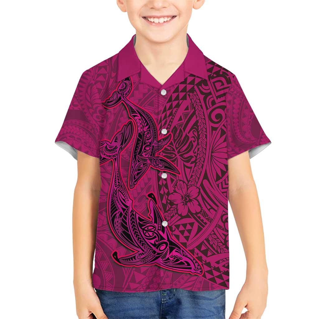 Hawaiian Whales Polynesian Art Motifs Family Matching Puletasi and Hawaiian Shirt Pink Color - Polynesian Pride