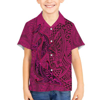 Hawaiian Whales Polynesian Art Motifs Family Matching Puletasi and Hawaiian Shirt Pink Color - Polynesian Pride