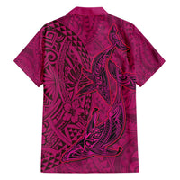 Hawaiian Whales Polynesian Art Motifs Family Matching Short Sleeve Bodycon Dress and Hawaiian Shirt Pink Color - Polynesian Pride