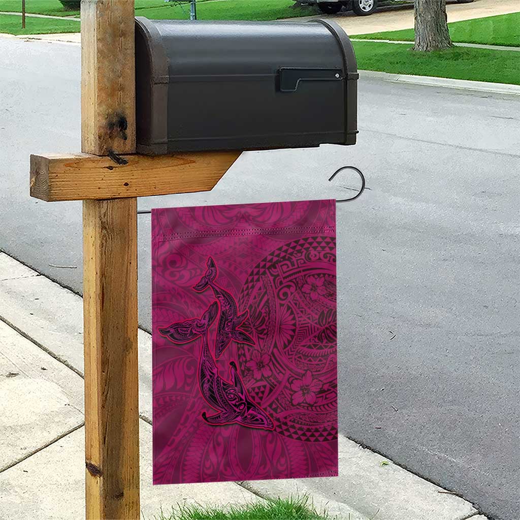 Hawaiian Whales Polynesian Art Motifs Garden Flag Pink Color - Polynesian Pride