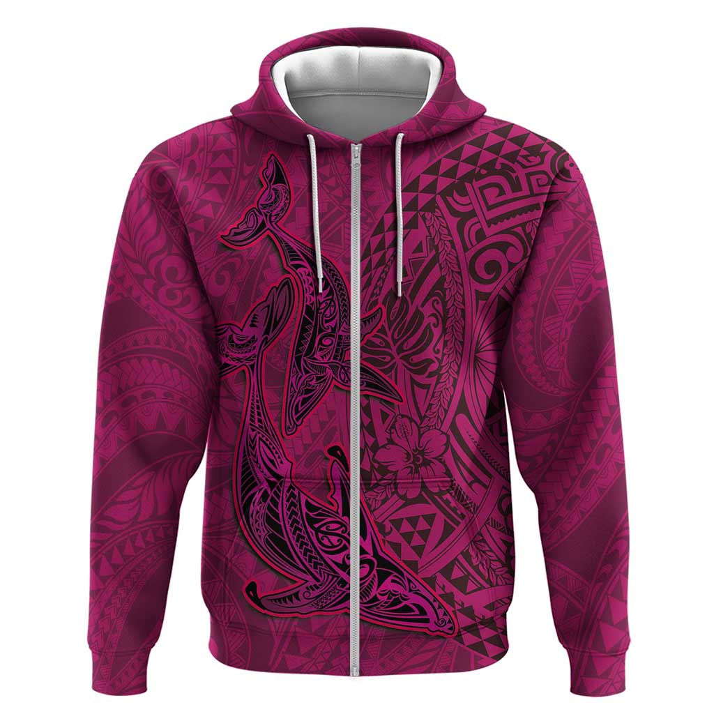 Hawaiian Whales Polynesian Art Motifs Hoodie Pink Color - Polynesian Pride