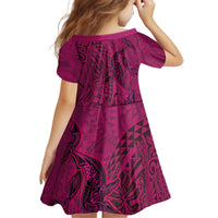 Hawaiian Whales Polynesian Art Motifs Kid Short Sleeve Dress Pink Color - Polynesian Pride