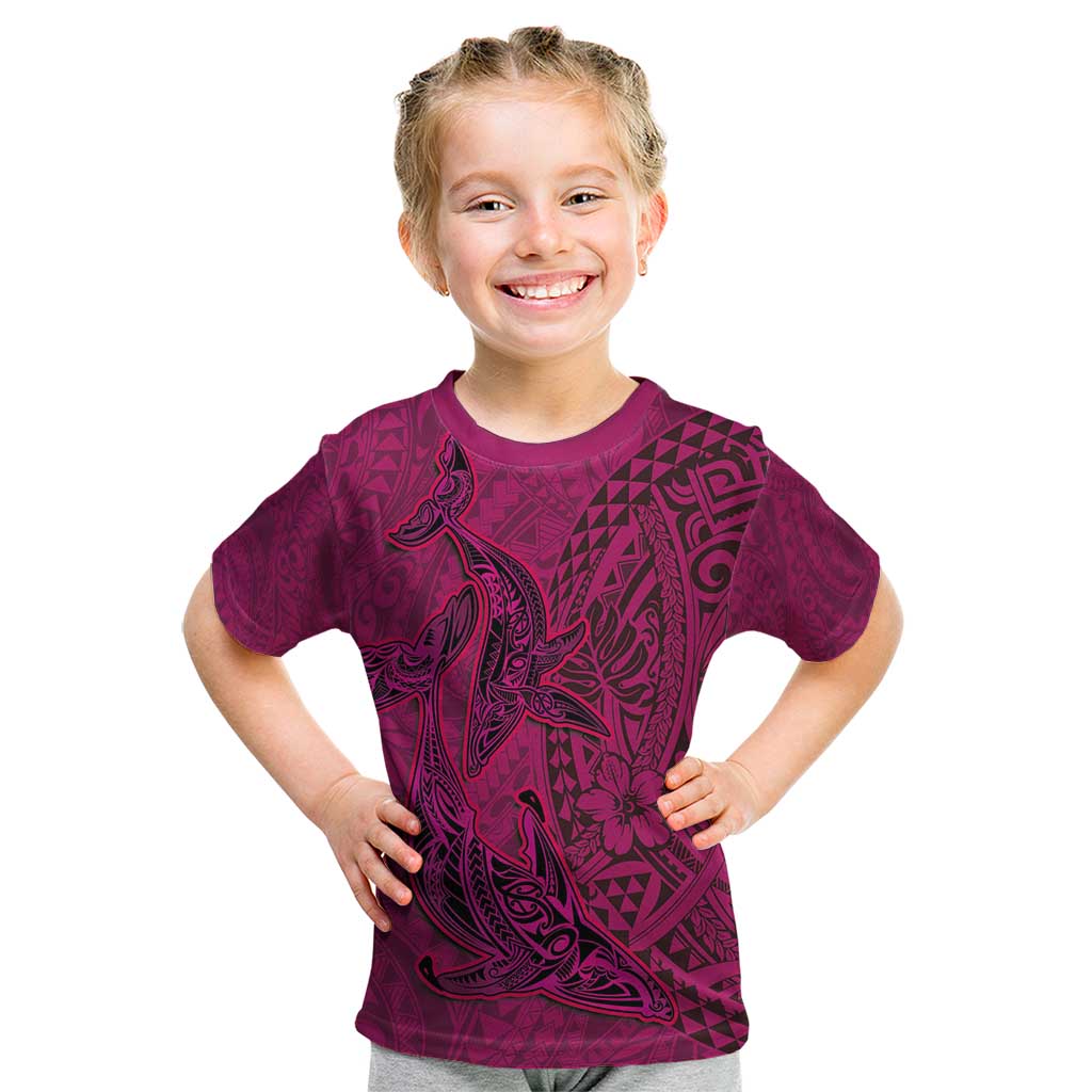 Hawaiian Whales Polynesian Art Motifs Kid T Shirt Pink Color - Polynesian Pride