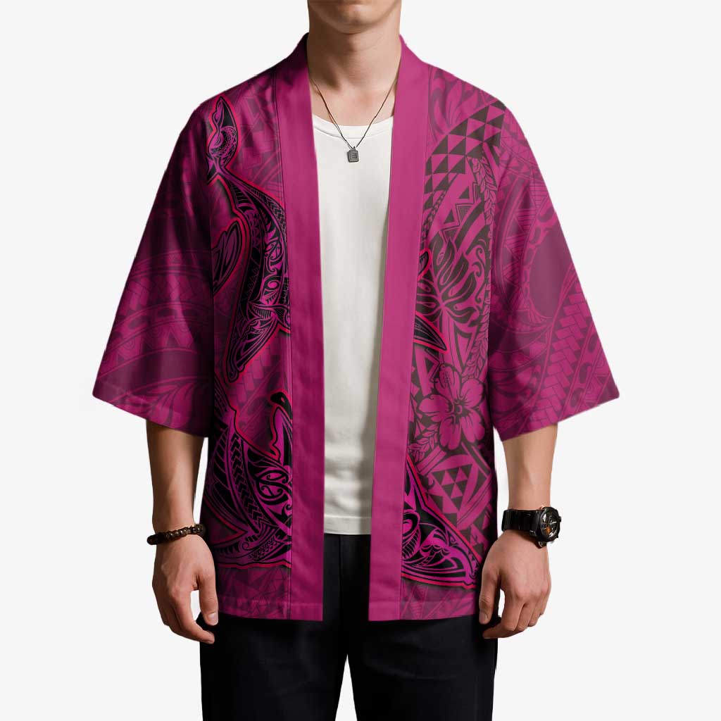 Hawaiian Whales Polynesian Art Motifs Kimono Pink Color - Polynesian Pride