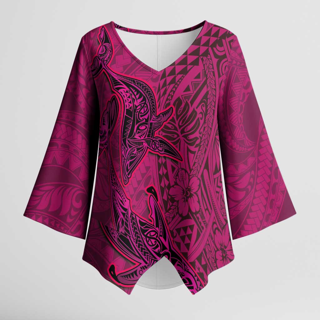 Hawaiian Whales Polynesian Art Motifs Kimono Sleeve Blouse Pink Color LT03 Female Pink - Polynesian Pride